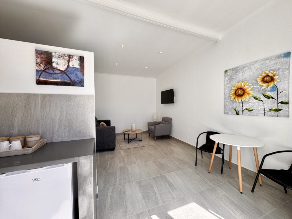 Modern kitchenette and dining area at House Sworyx