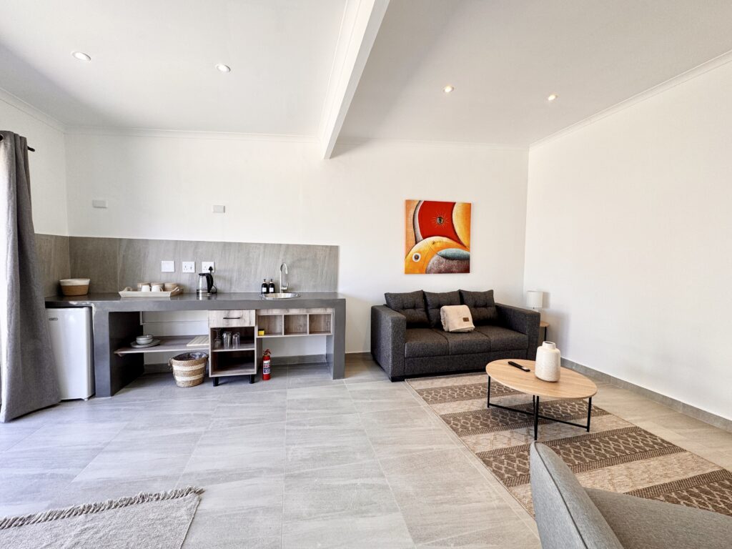 Bright self-catering living area at House Sworyx
